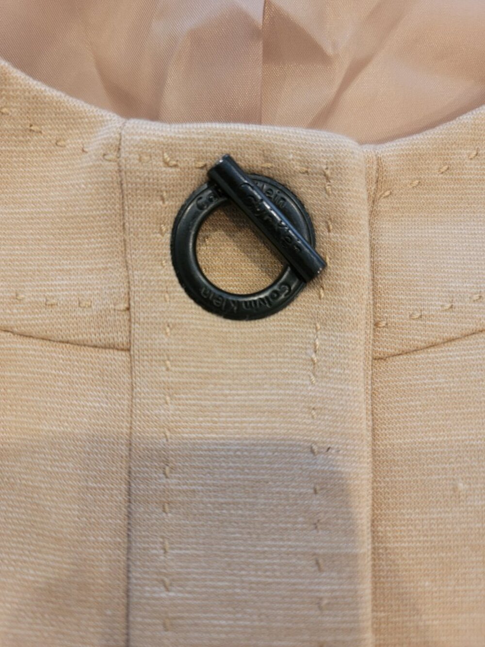 Calvin Klein Knit 3/4 Sleeve Blazer Beige Toggle Jacket Pockets Stretch Career - Picture 2 of 11
